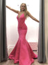 Mermaid V Neck Satin Pleats Prom Dress LBQ4240